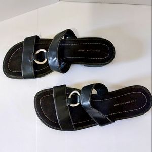 Black Sandals with Silver Circle Ring